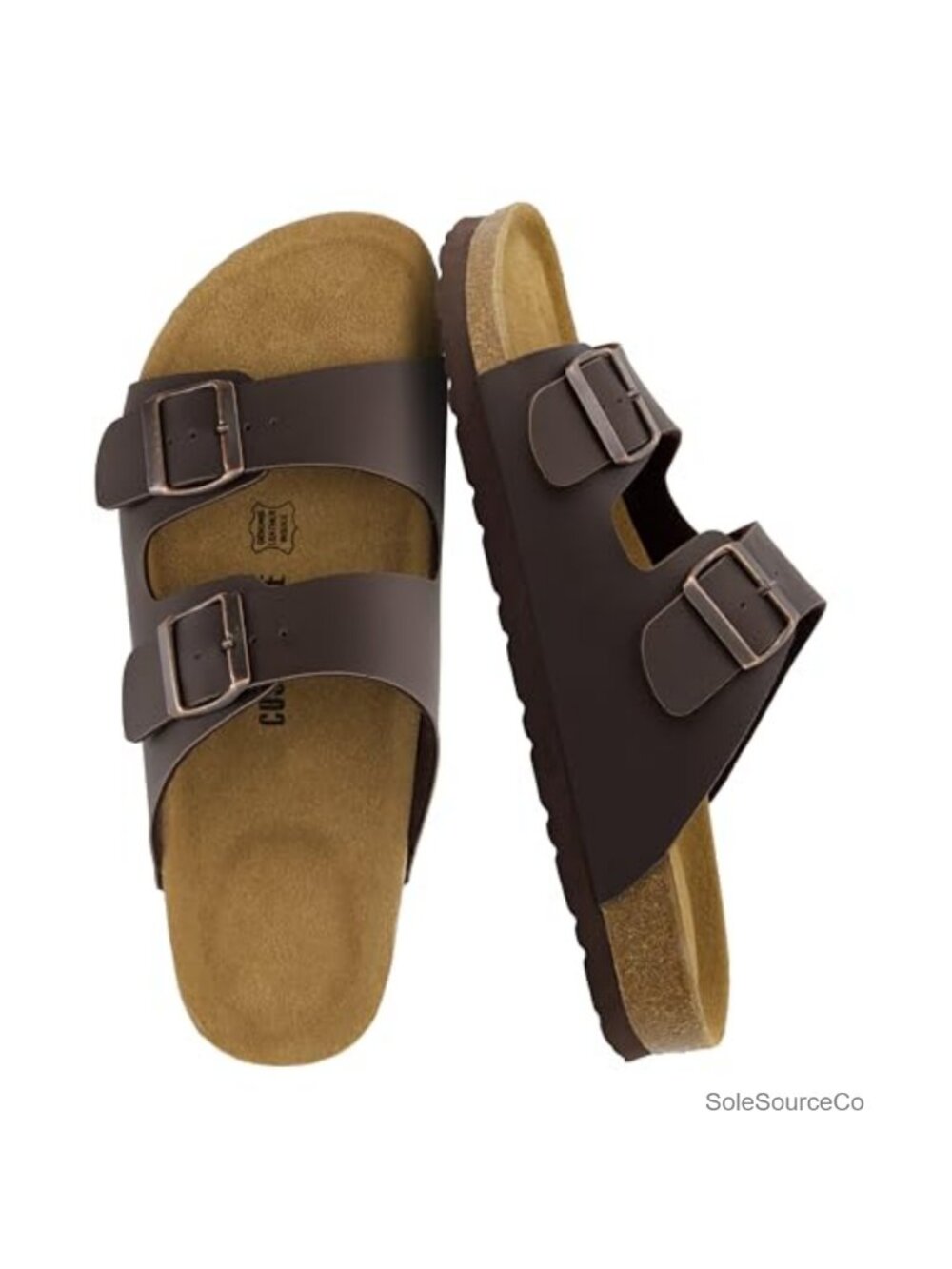 Men Cork Footbed Slide Sandals Adjustable Buckle Faux Leather Comfort